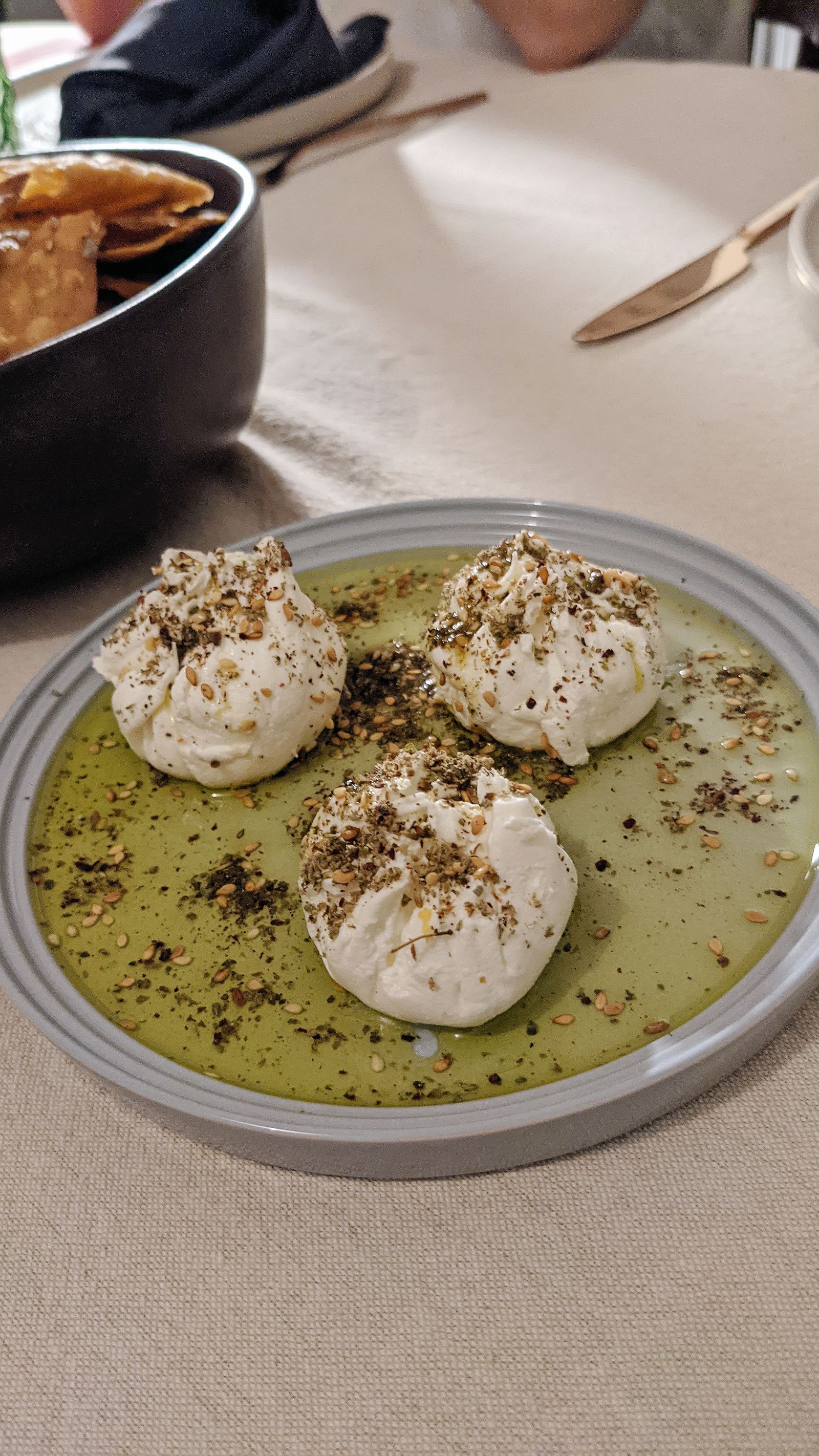 Labneh with olive oil and za'atar, ready to be served